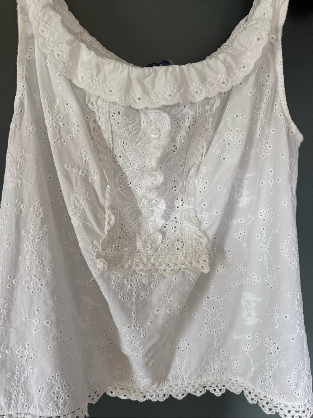 Anthropologie Democracy White Eyelet Lace Trim Boho Tank sz small